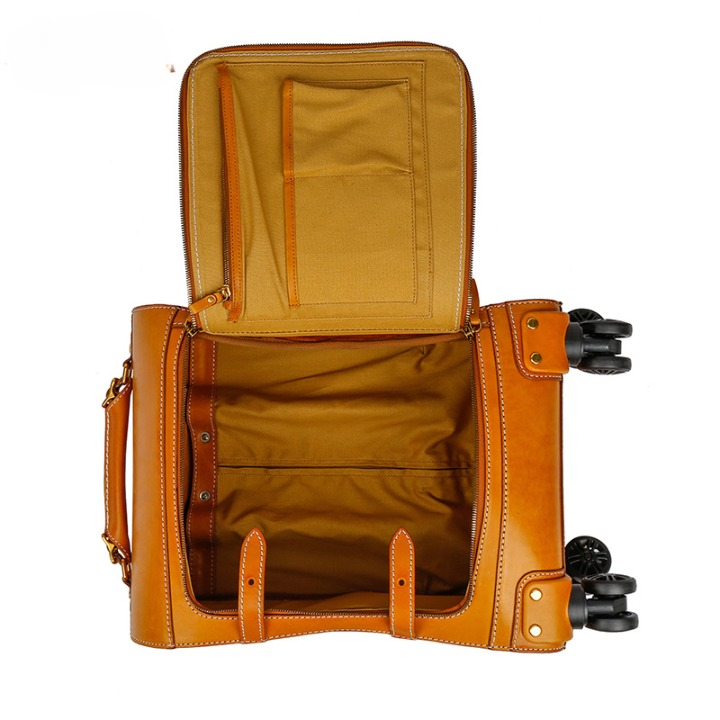 Leather Trolley Suitcase Large Capacity 20 Inch Rolling Luggage
