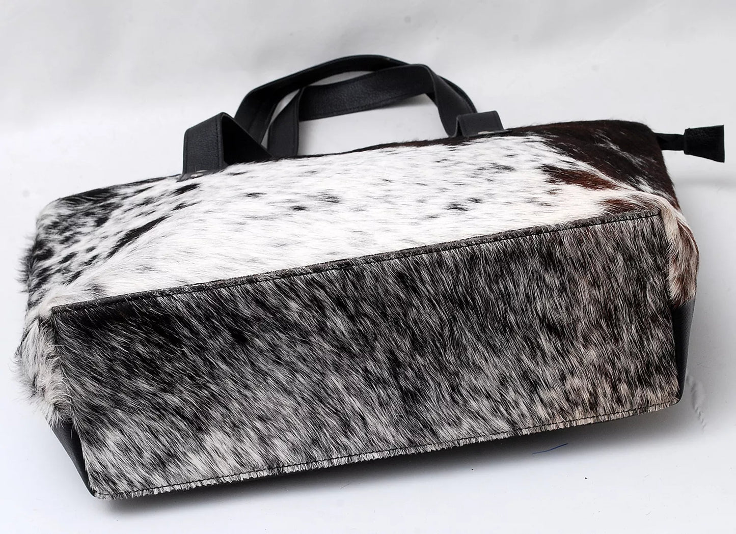 Large Cowhide Tote Handbag Black White
