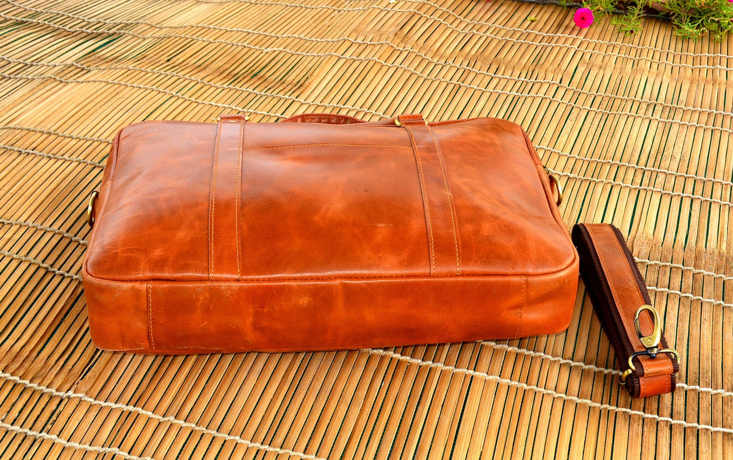 Real Leather Messenger Book Bag