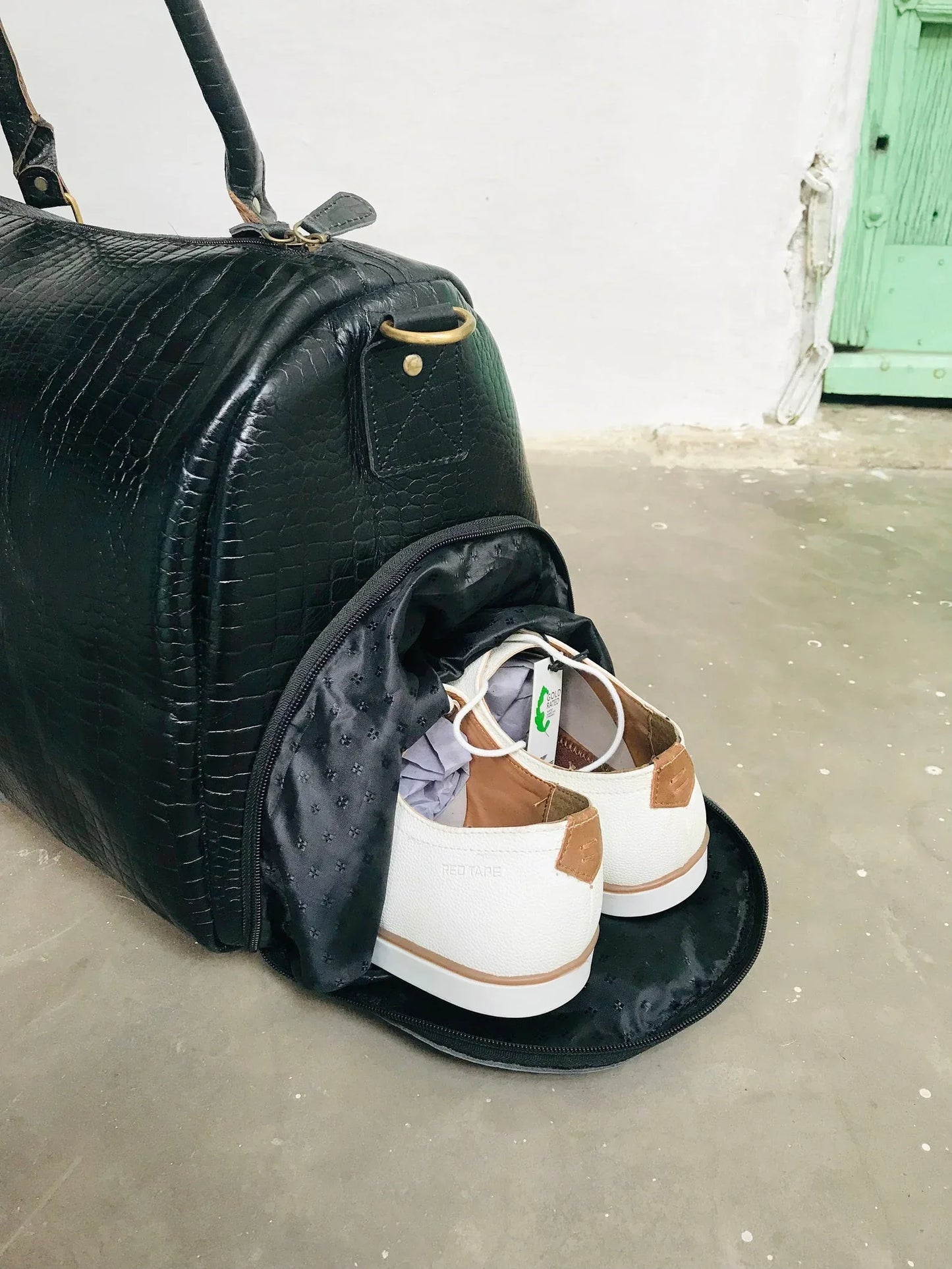 Leather Duffle Bag with Shoe Compartment for Travel & Overnight Use