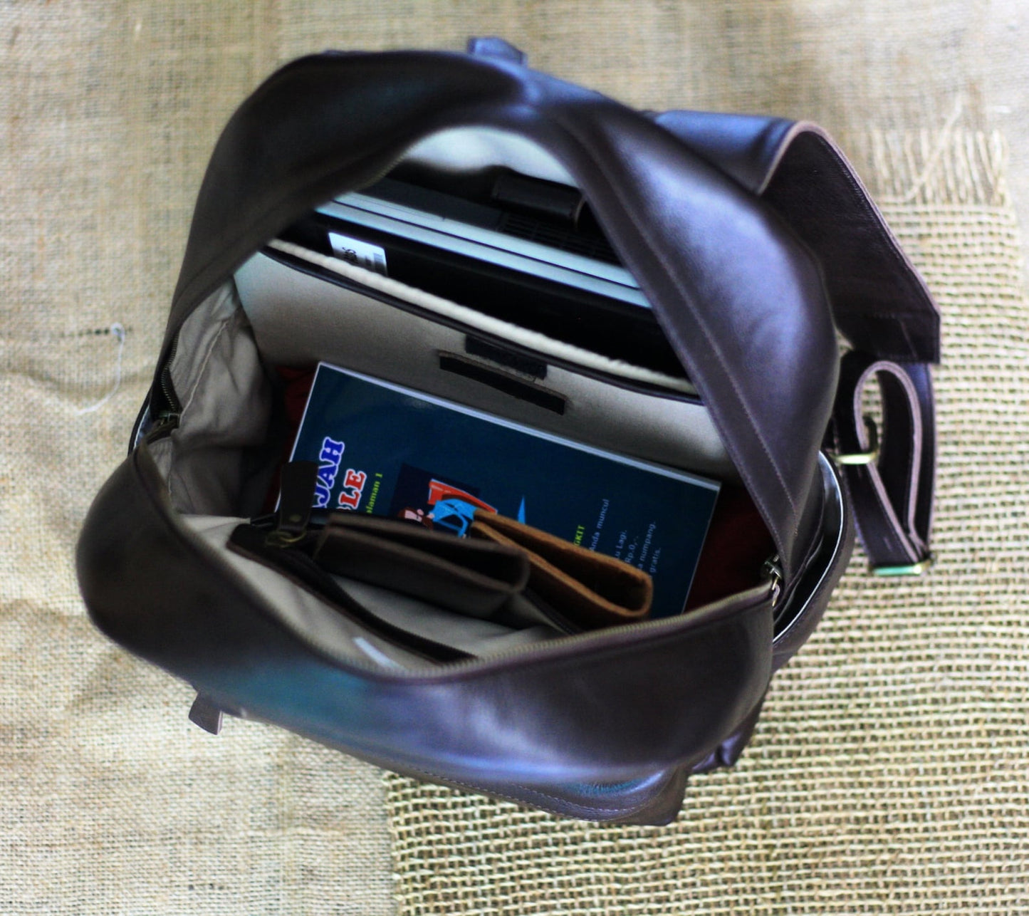 Dark Brown Leather Rucksack Unisex Laptop Backpack