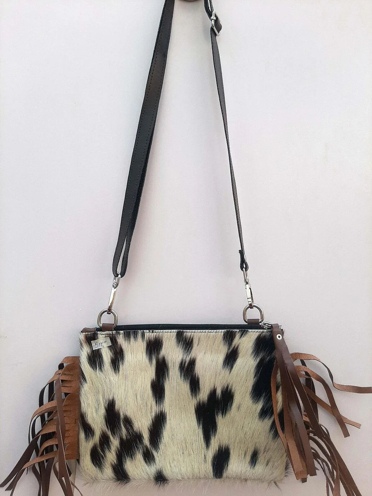 Black White Cowhide Crossbody Bag