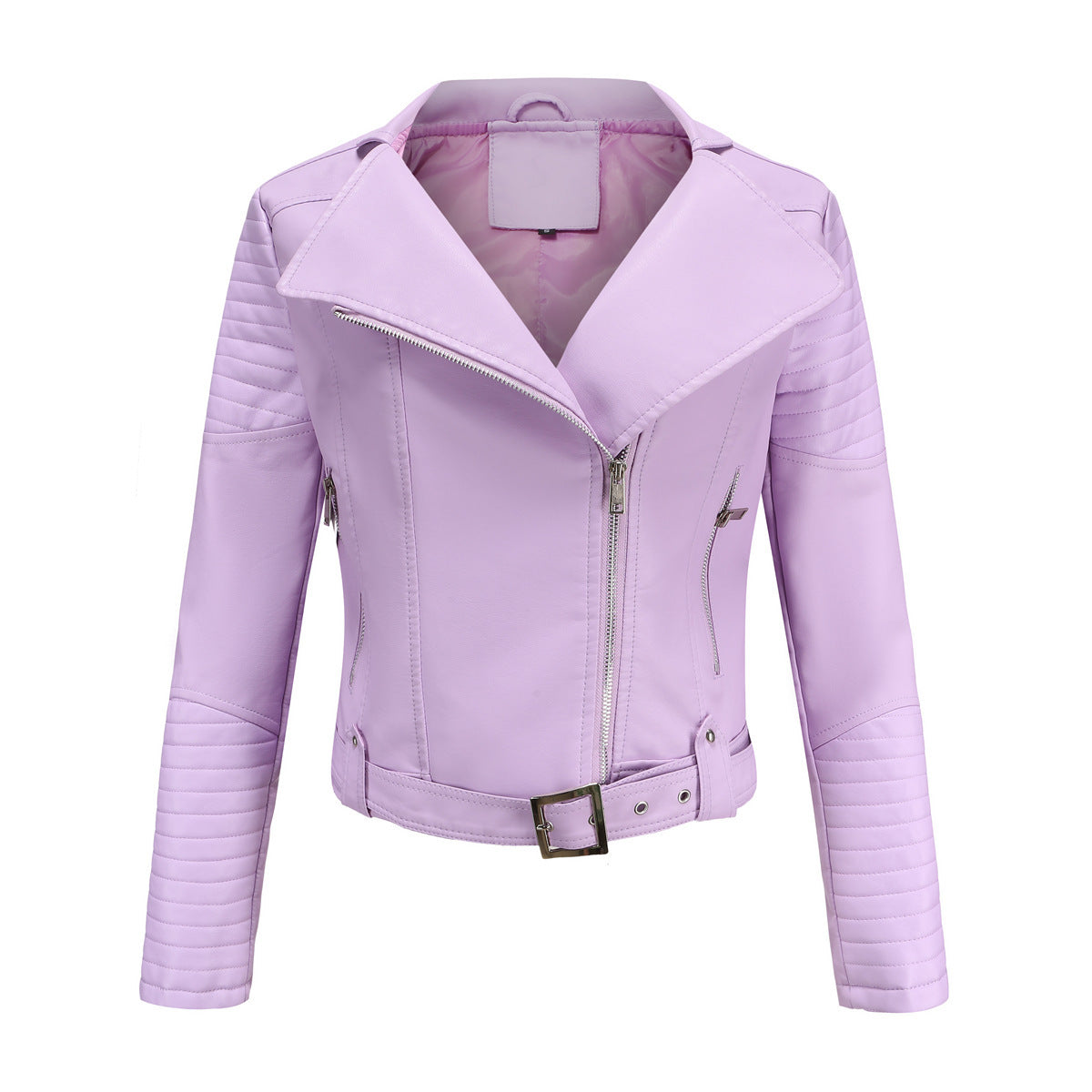 Women’s Faux Leather Motorcycle Jacket with Belt