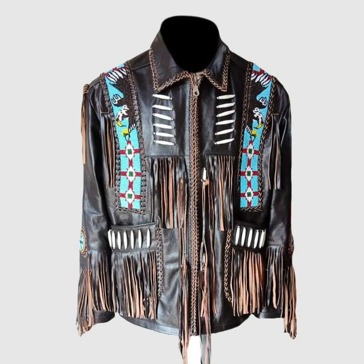 mens leather native American jacket