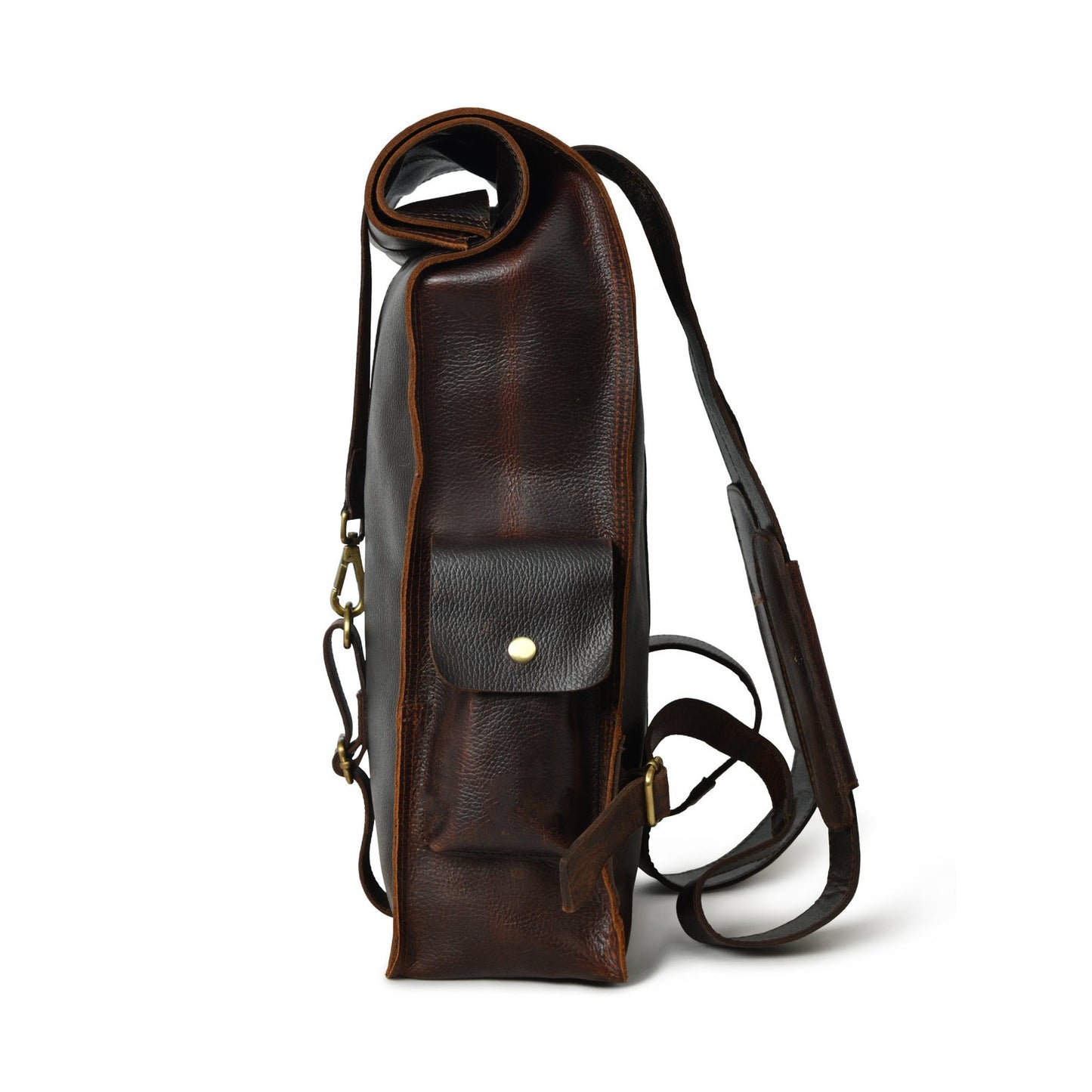 Genuine leather backpack roll top