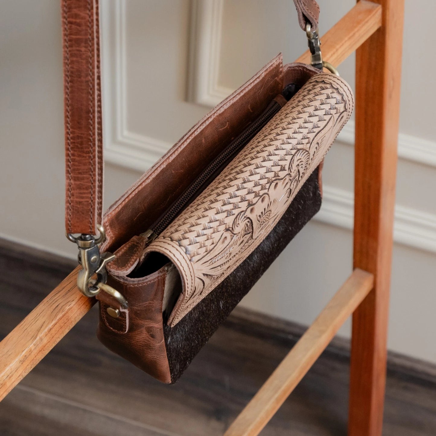 Small Hand Tooled Leather Bag with Western Floral Carving