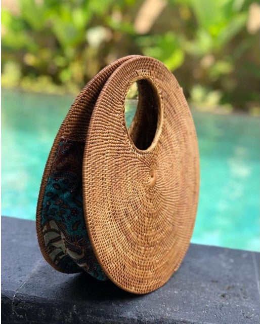 Rattan Half Moon Woven Handbag
