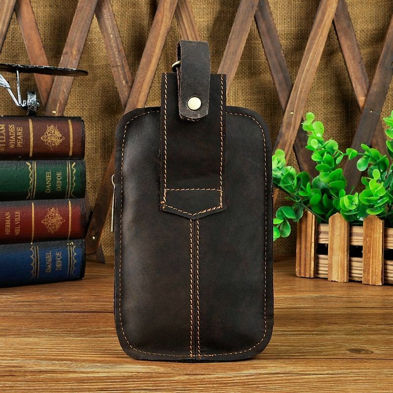 Real cowhide leather men small waist bag