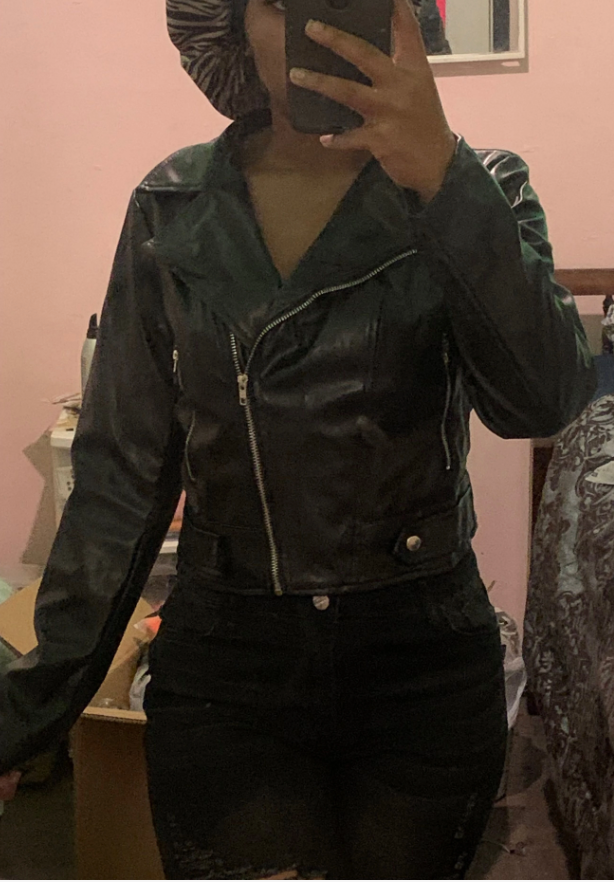 women's leather jacket with long sleeves