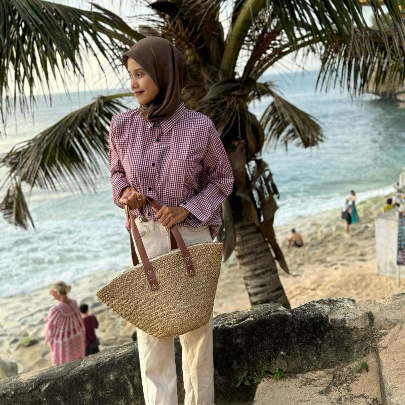 Woven Mendong Rattan Bag Beach Tote with Drawstring