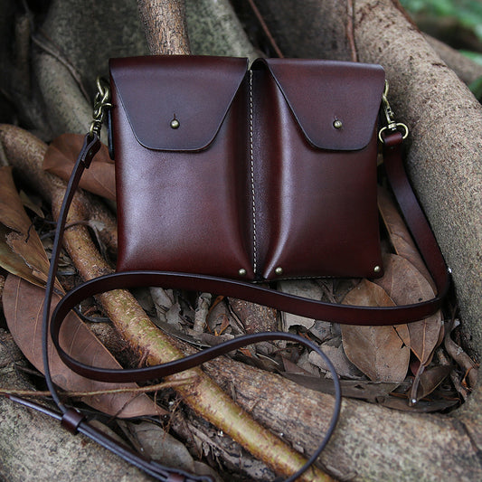 Men’s Leather Crossbody Waist Bag Double Compartment