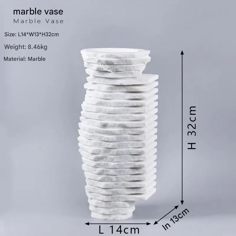 White Marble Decorative Vase Luxury Stone Centerpiece - Boho Living Room
