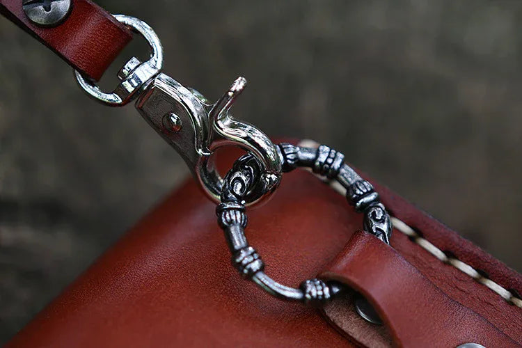 Hand-Tooled Native American Leather Biker Bag