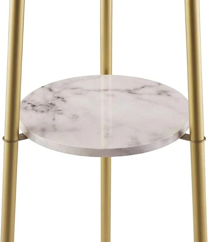 Modern Golden Floor Lamp with Shelves and Fabric Shade