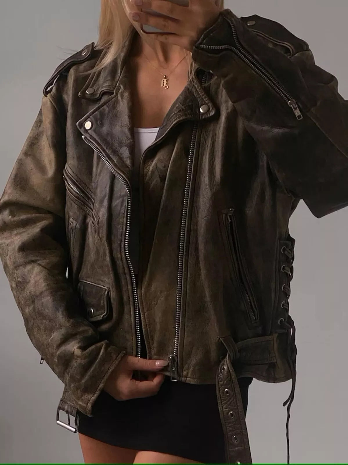 Oversized Women Leather Jacket Distressed