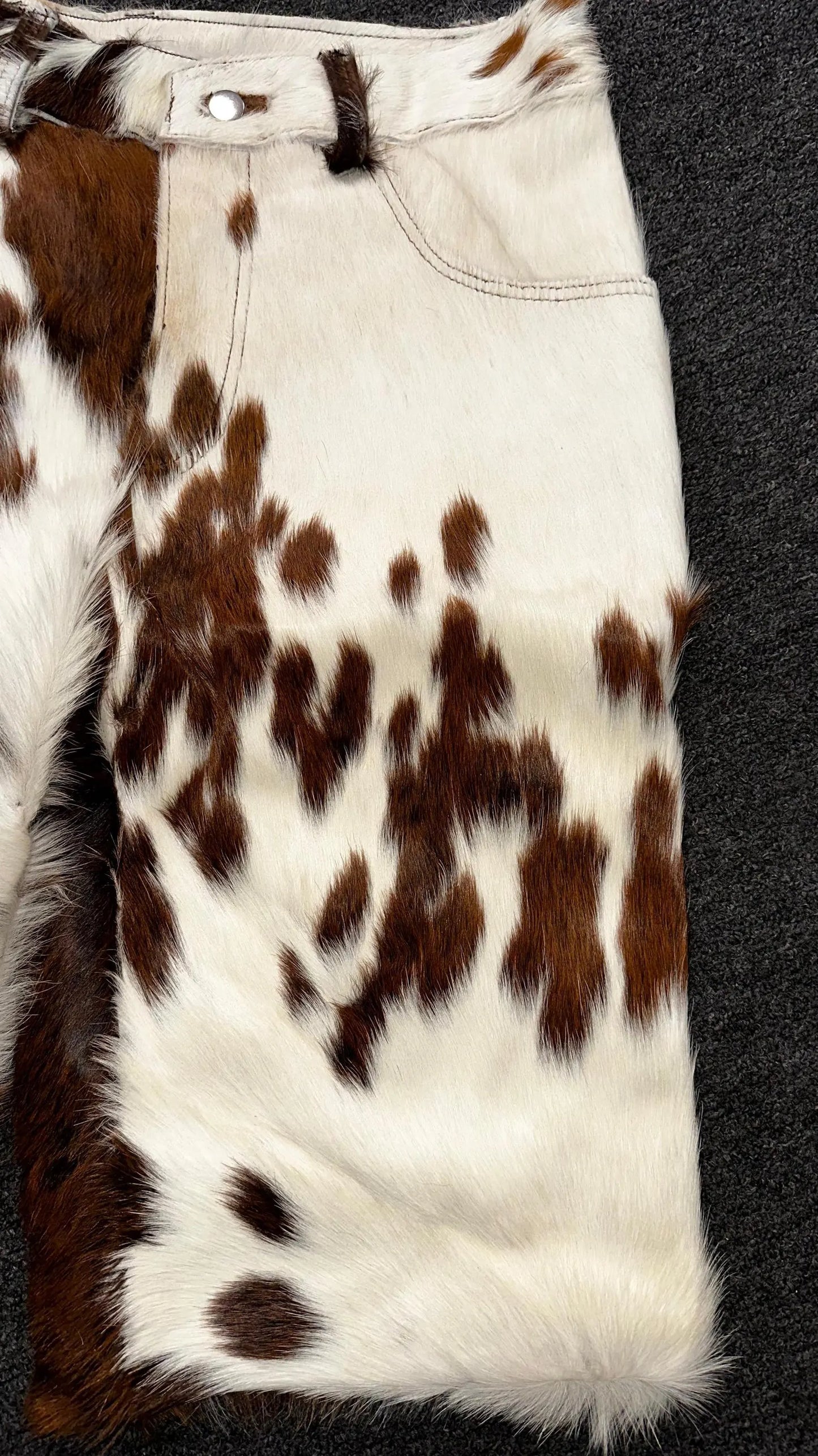 men cowhide shorts brown white