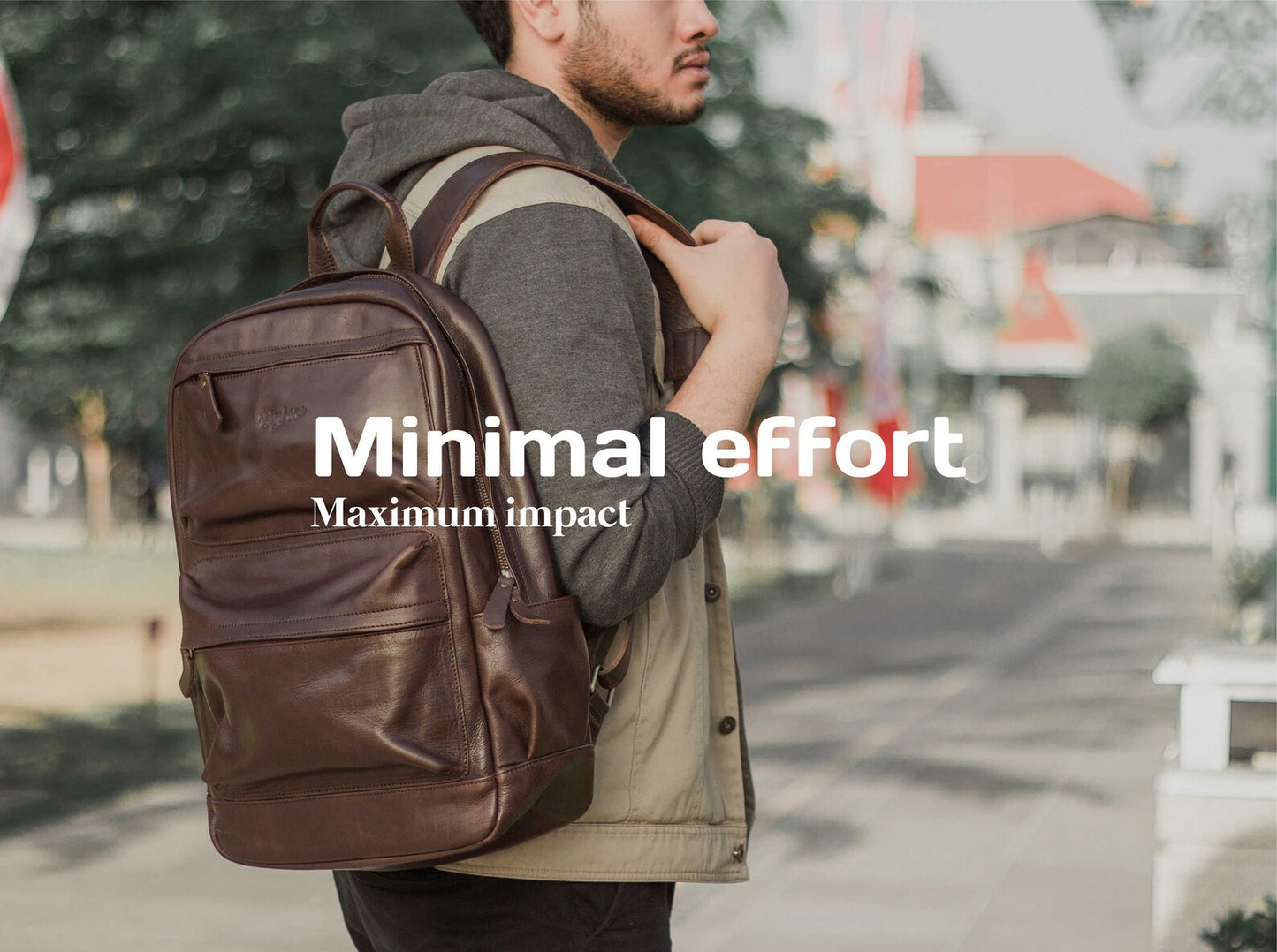 Dark Brown Leather Rucksack Unisex Laptop Backpack