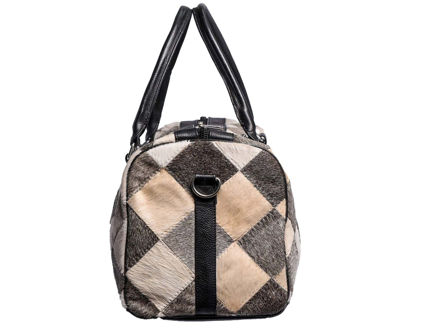 Grey White Patchwork Cowhide Duffle Bag