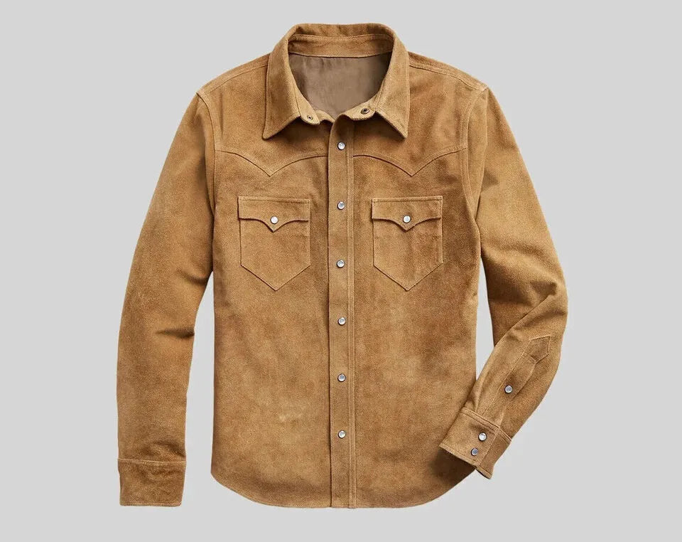 Men's Cowboy Leather Suede Trucker Jacket