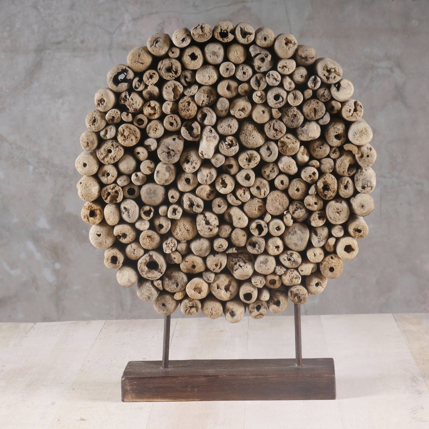 Contemporary Driftwood Tabletop Circle Sculpture