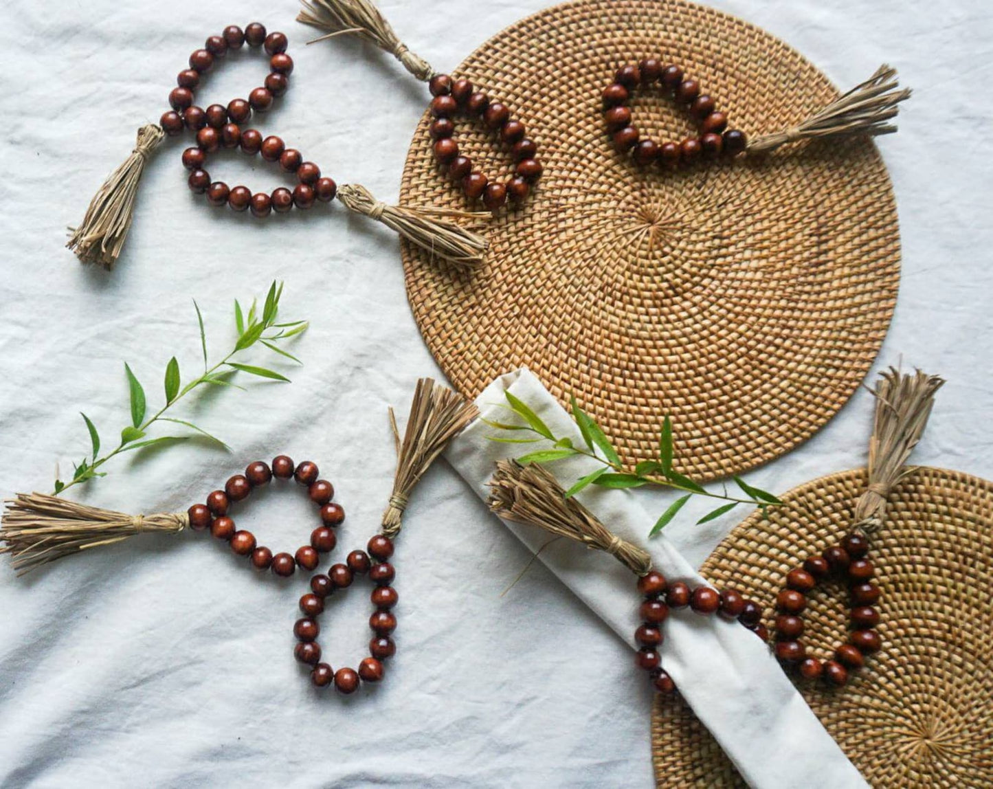 Wood Beaded Rustic Napkin Ring Holder