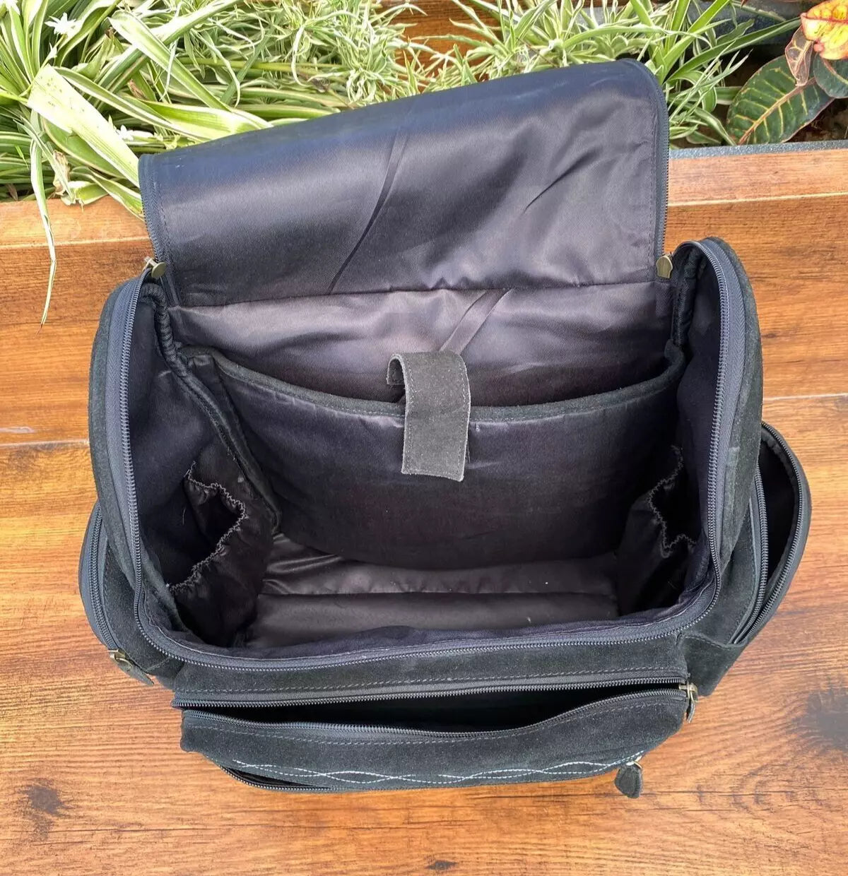 black suede laptop backpack purse