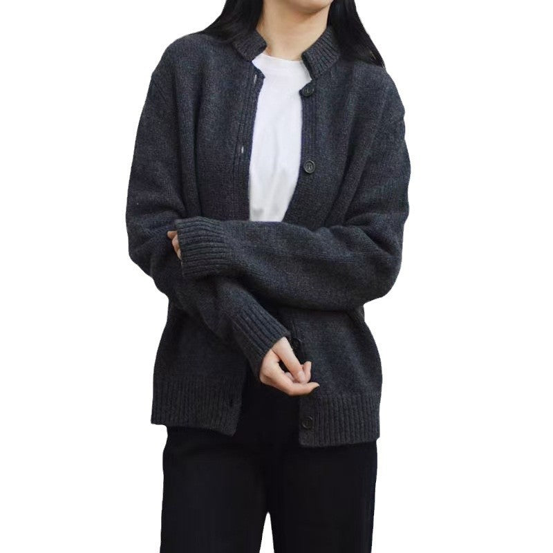 Women Wool Cardigan Stand Collar Sweater