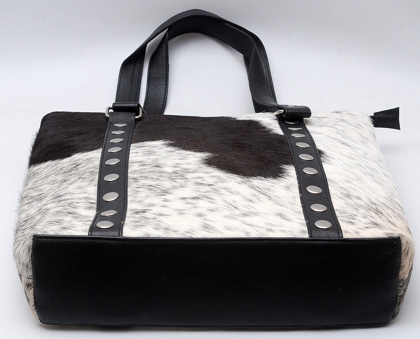 Large Cowhide Tote Bag Black White