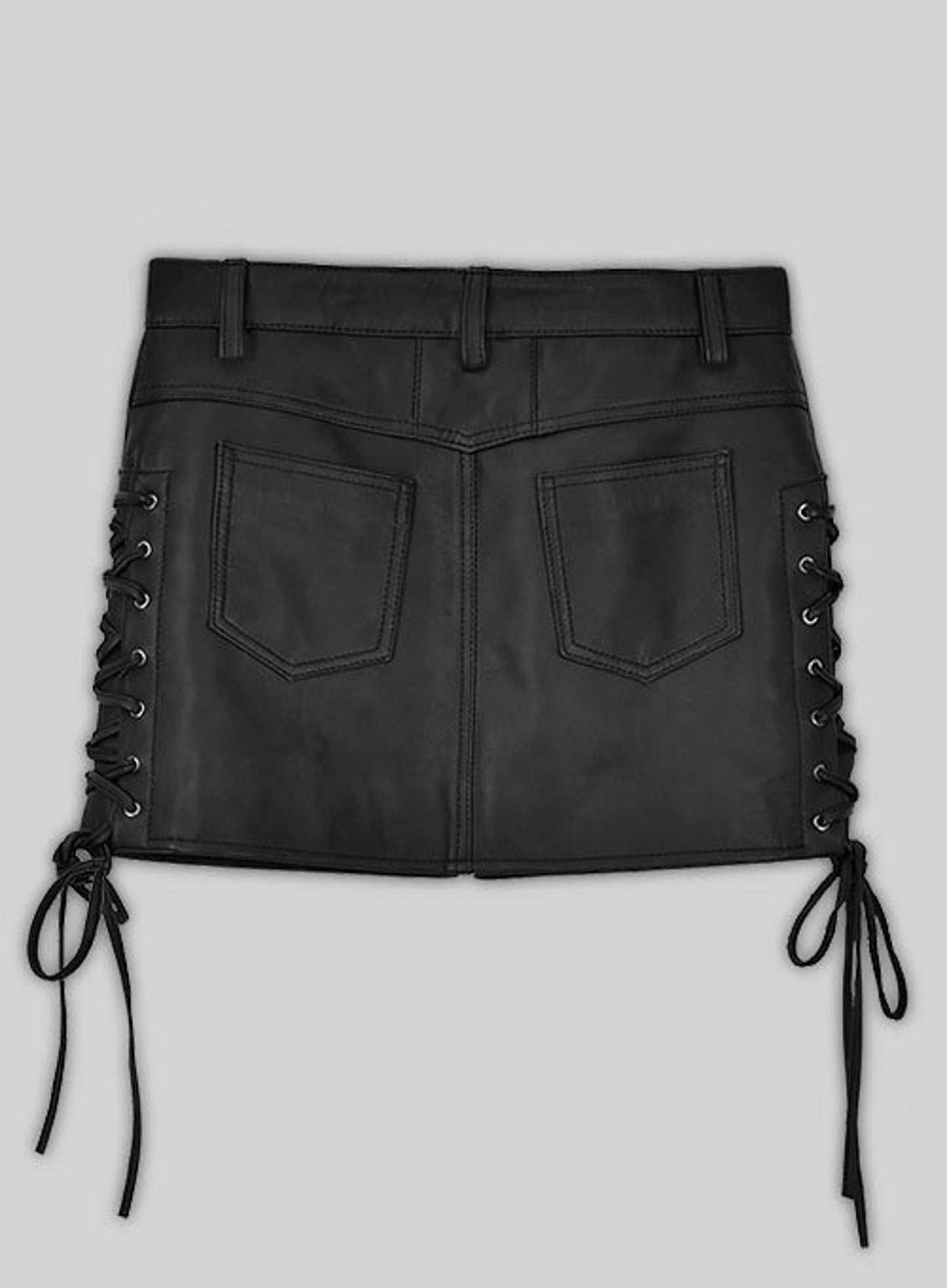 Real Leather Women Mini Skirt Side Lace Up