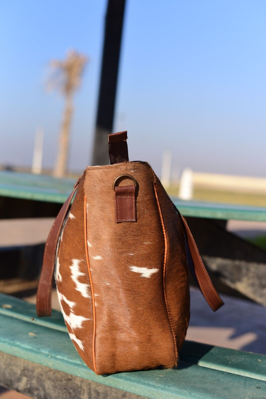 Natural Brown White Cow Hide Shoulder Bag