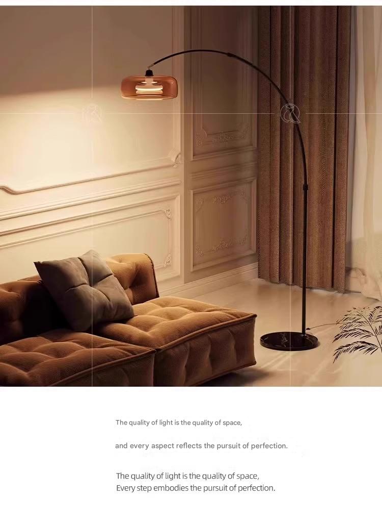 Italian Arc Floor Lamp with Glass Shade and Marble Base