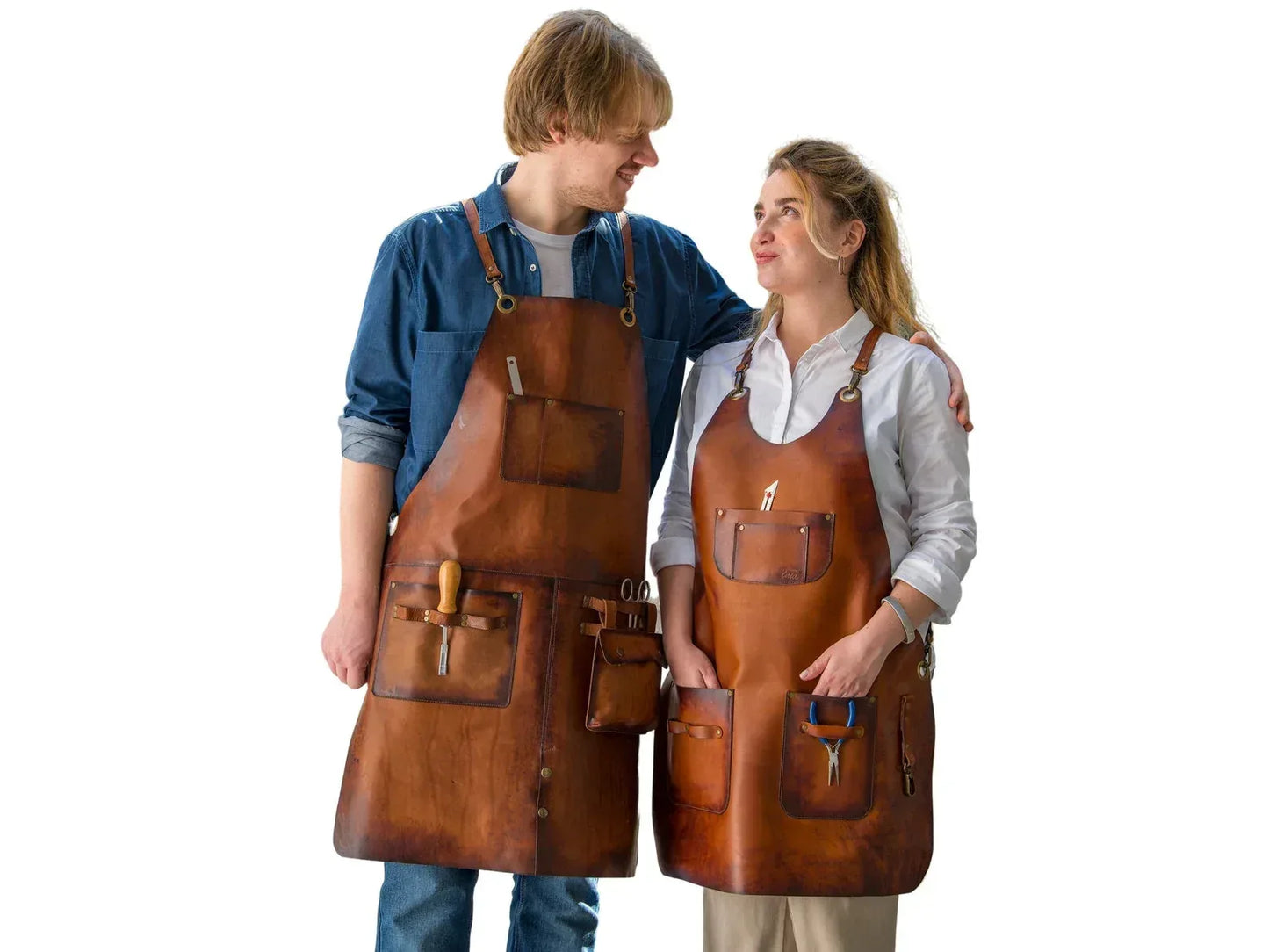Genuine Leather Brown Woodworking Apron