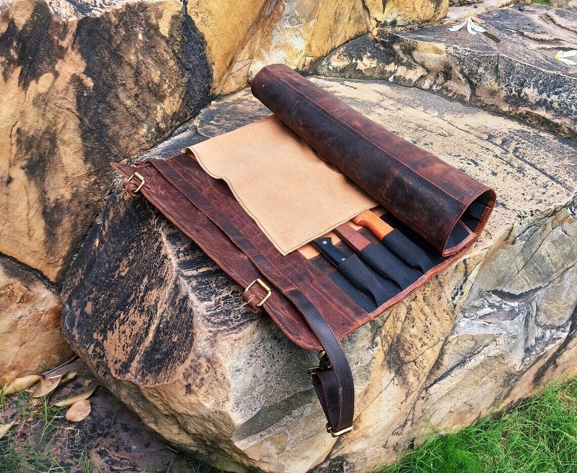 Travel Friendly Leather Storage Knife Roll