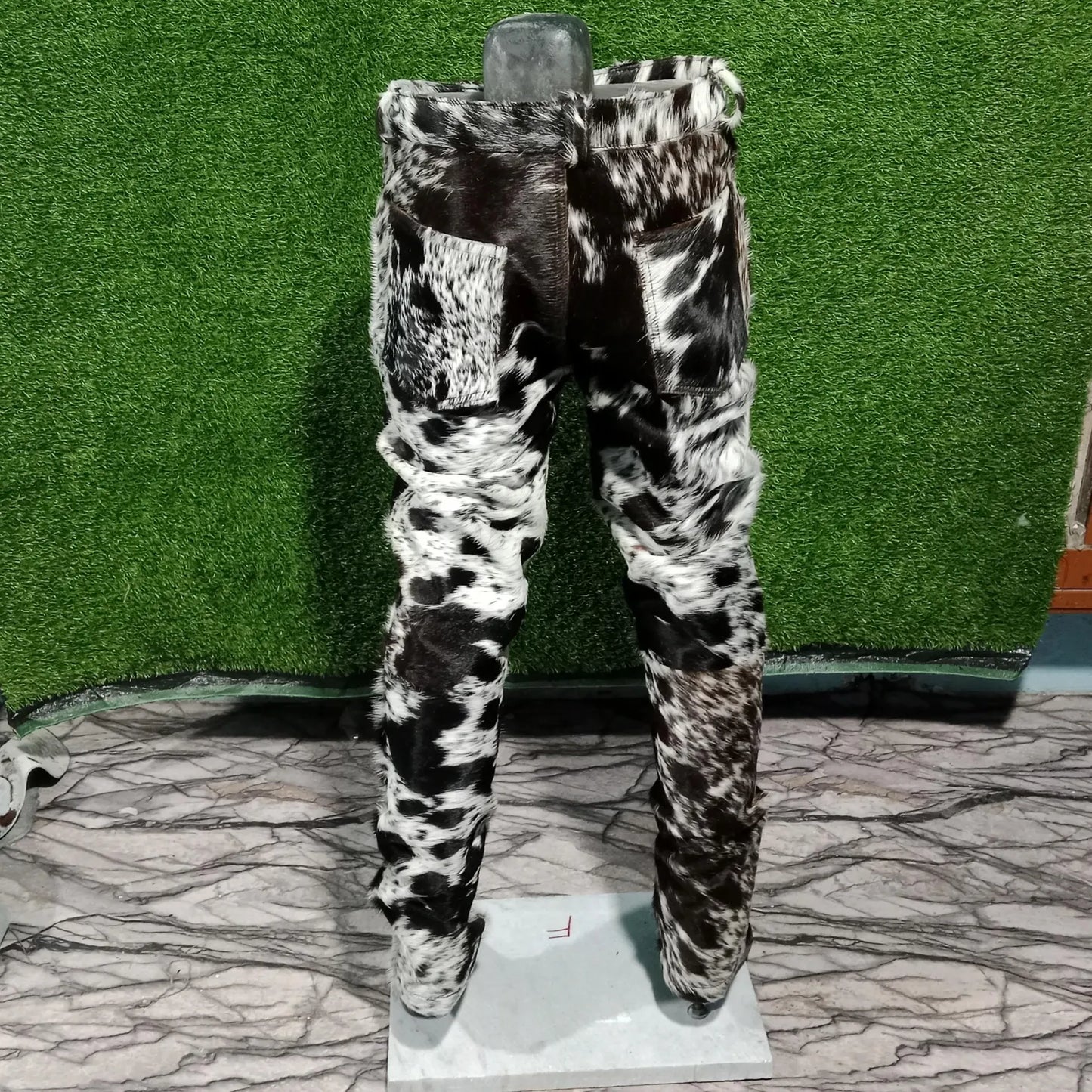 Tricolor Hair-On Cowhide Pants Men Women