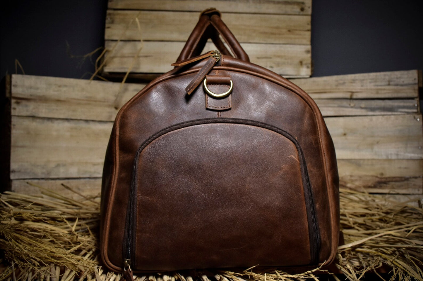 Large Leather Overnight Duffle Bag with Shoe Compartment