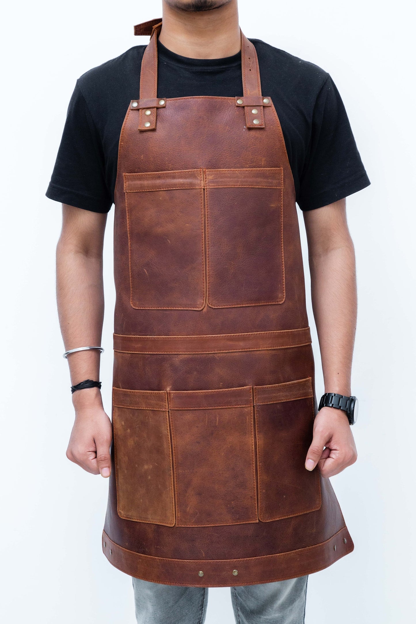 Leather Apron with Adjustable Straps and Pockets