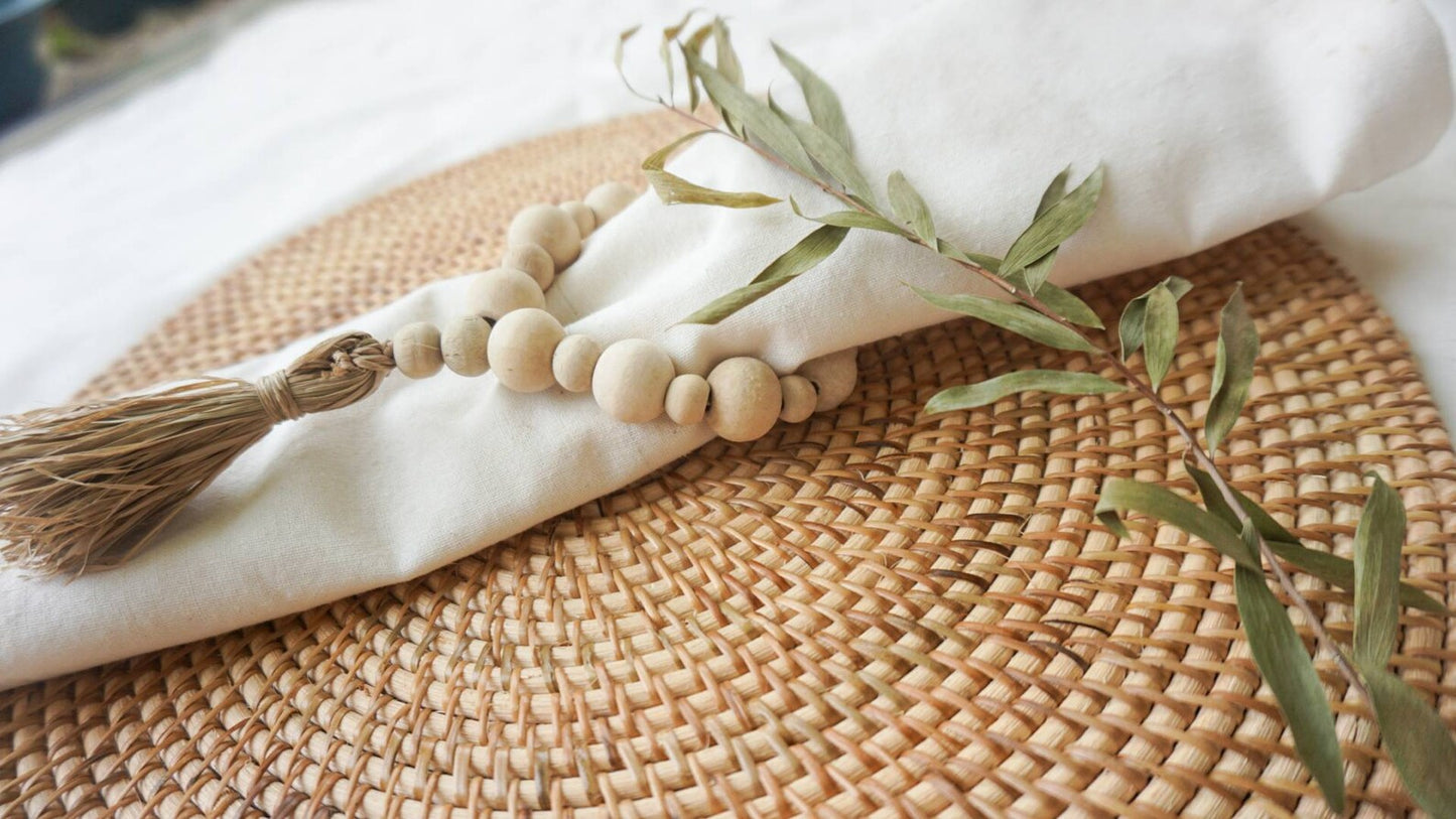 Farm house wooden bead napkin ring holder