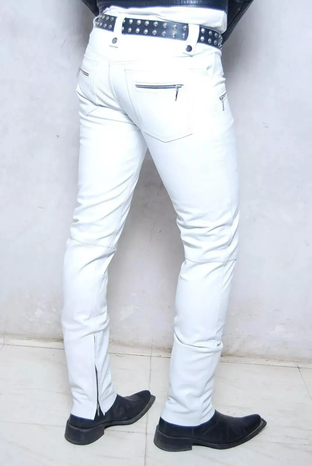 Men's White Leather Pants Soft Trousers