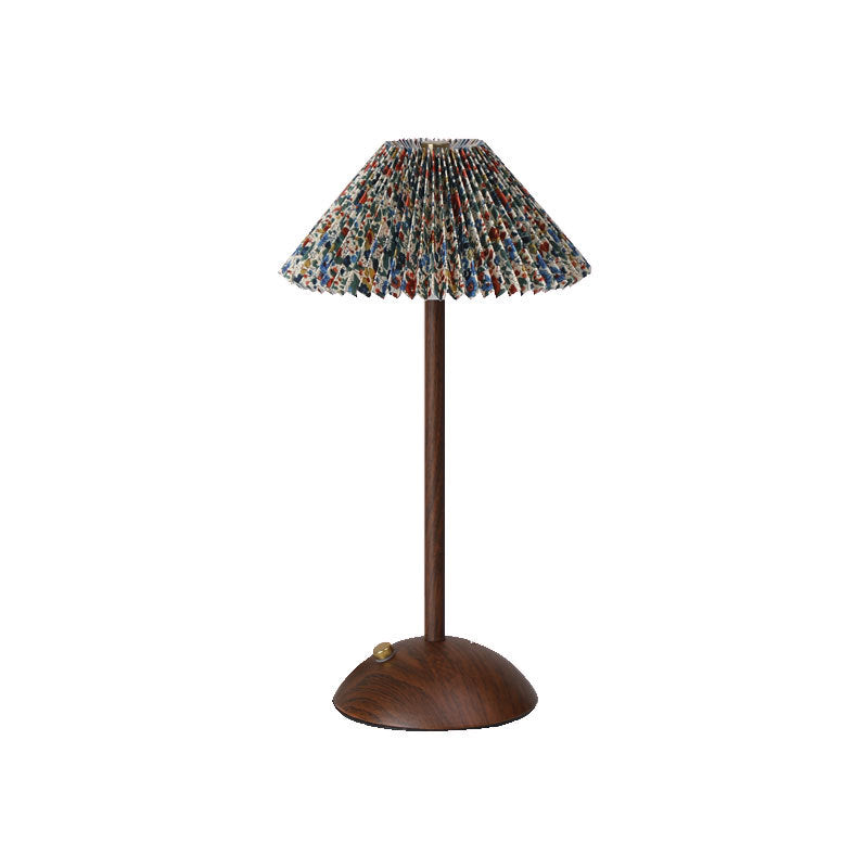 Rechargeable Retro Floral Table Lamp Walnut Base