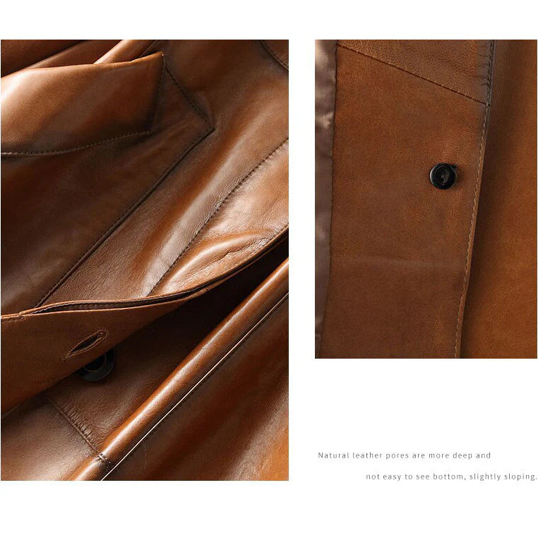 Genuine Leather Women's Trench Overcoat