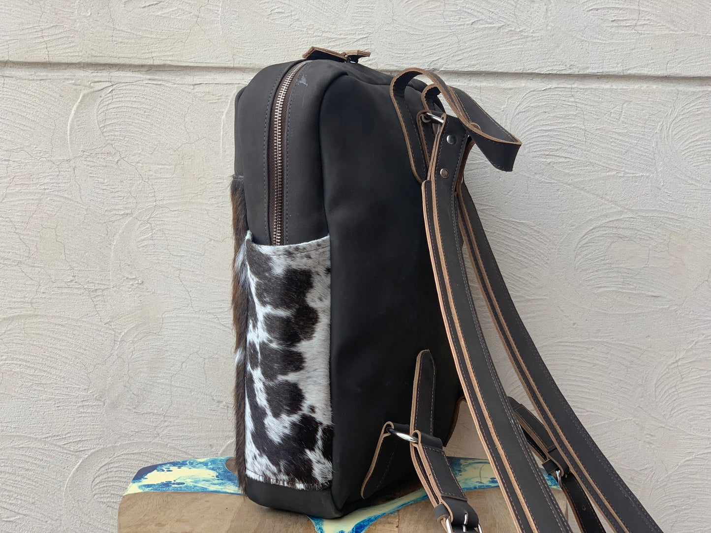 Dark Rustic Cowhide Backpack Purse