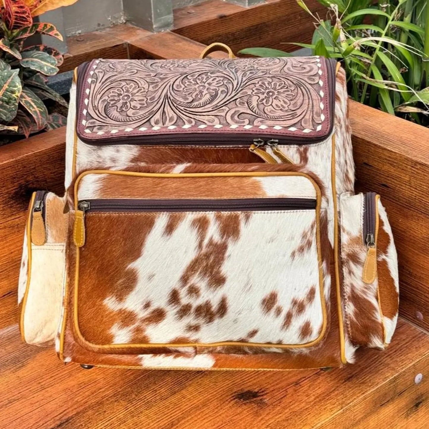 Tooled Hair On Cowhide Backpack