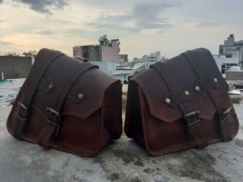 Dark Brown Leather Motorcycle Saddle Bag