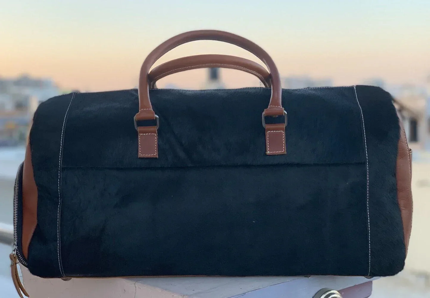Pure Black Cowhide Duffle Bag