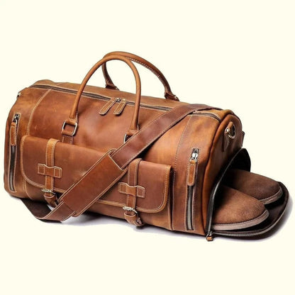 leather duffle bag with shoe compartment