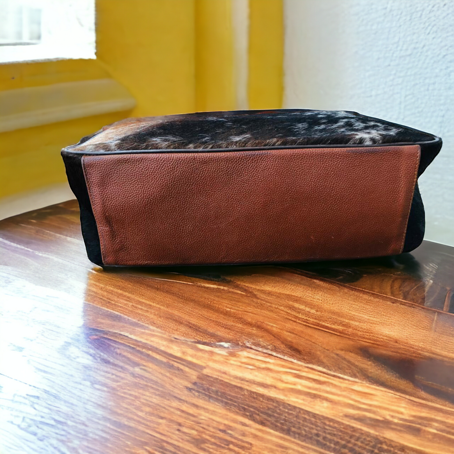 Dark Tricolor Cowhide Purse with Real Leather Base