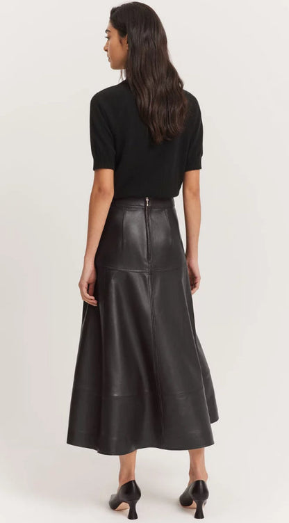 Women leather Skirt genuine black leather