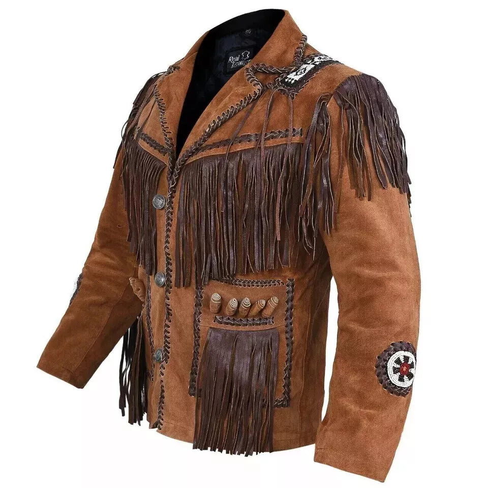 Cowboy Fringe Beaded Western Suede Jacket