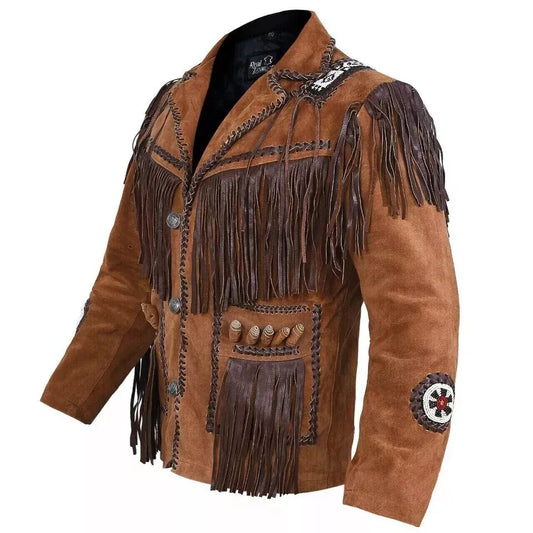 Cowboy Fringe Beaded Western Suede Jacket