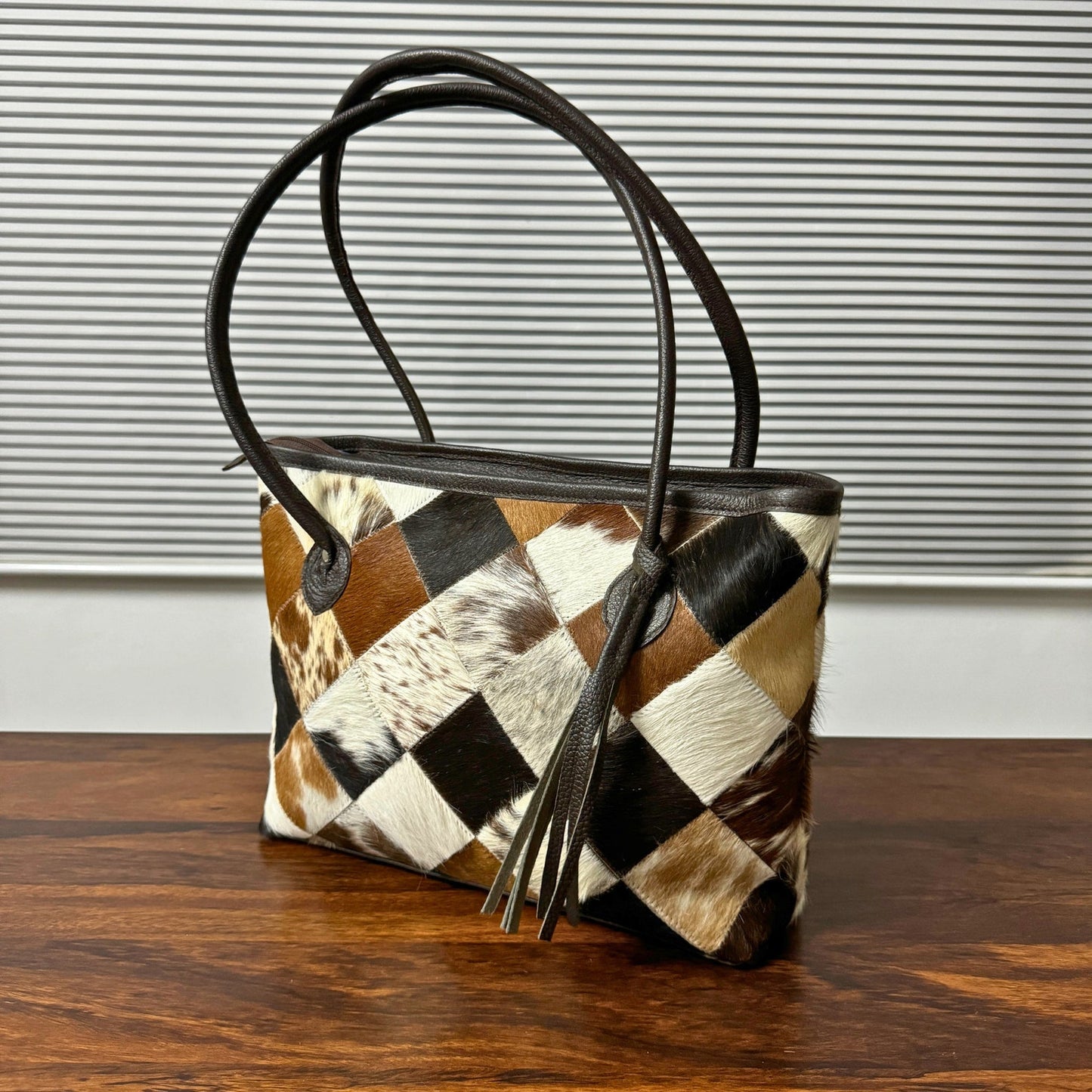 Cowhide Fur Tote Bag Patchwork Pattern